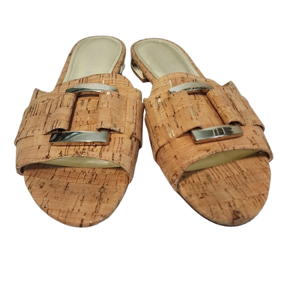 EUC Donald Pliner Falta Cork Leather Buckle Slides Sandals - Picture 2 of 10